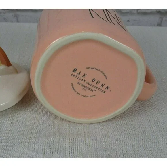 New RAE DUNN Rainbow 🌈 Figural Coffee Mug Human Kind Blush Pink With Lid Decor - Picture 10 of 12